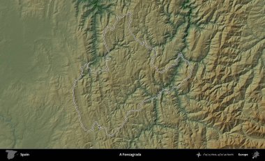 Fonsagrada. İspanya 'nın idari bölgesi renkli bir yükseklik haritasında özetlenmiştir