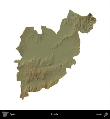 Bir Limia. İspanya 'nın idari bölgesi renkli bir yükseklik haritasında beyaza izole edilmiş