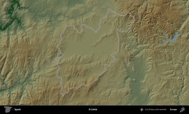 Bir Limia. İspanya 'nın idari bölgesi renkli bir yükseklik haritasında özetlenmiştir