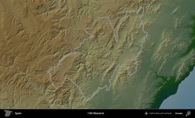 l'Alt Maestrat. İspanya 'nın idari bölgesi renkli bir yükseklik haritasında özetlenmiştir