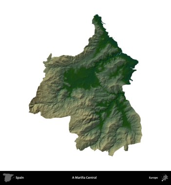 Marina Central 'da. İspanya 'nın idari bölgesi renkli bir yükseklik haritasında beyaza izole edilmiş