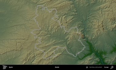 Anoia. İspanya 'nın idari bölgesi renkli bir yükseklik haritasında özetlenmiştir