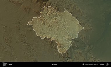 Aranda. İspanya 'nın idari alanı koyu renkli bir yükseklik haritasına vurgulanmış ve özetlenmiştir