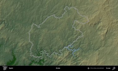 Arzua. İspanya 'nın idari bölgesi renkli bir yükseklik haritasında özetlenmiştir