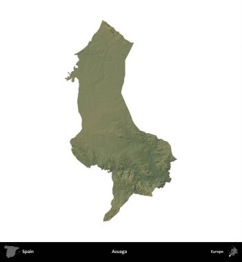 Azuaga. İspanya 'nın idari bölgesi renkli bir yükseklik haritasında beyaza izole edilmiş