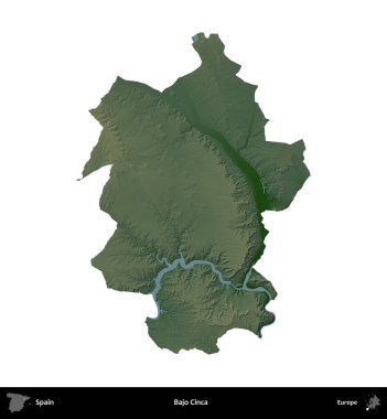 Bajo Cinca. İspanya 'nın idari bölgesi renkli bir yükseklik haritasında beyaza izole edilmiş