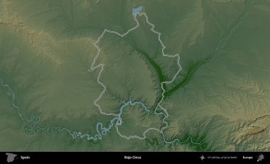 Bajo Cinca. İspanya 'nın idari bölgesi renkli bir yükseklik haritasında özetlenmiştir