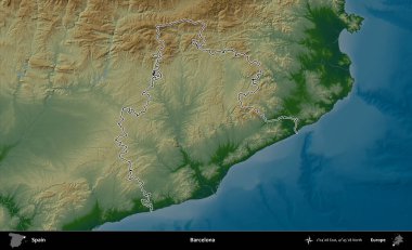 Barselona 'da. İspanya 'nın idari bölgesi renkli bir yükseklik haritasında özetlenmiştir
