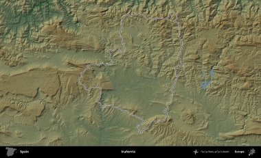 Irunerria. İspanya 'nın idari bölgesi renkli bir yükseklik haritasında özetlenmiştir