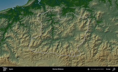 Baztan-Bidasoa. İspanya 'nın idari bölgesi renkli bir yükseklik haritasında özetlenmiştir