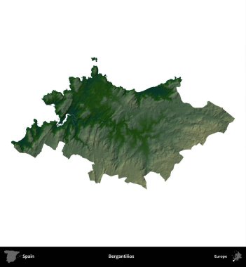 Bergantinos. İspanya 'nın idari bölgesi renkli bir yükseklik haritasında beyaza izole edilmiş