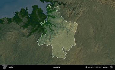 Betanzo 'lar. İspanya 'nın idari alanı koyu renkli bir yükseklik haritasına vurgulanmış ve özetlenmiştir