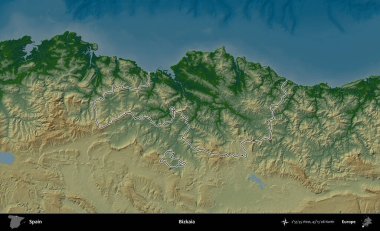 Bizkaia. İspanya 'nın idari bölgesi renkli bir yükseklik haritasında özetlenmiştir