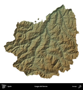 Cangas del Narcea 'da. İspanya 'nın idari bölgesi renkli bir yükseklik haritasında beyaza izole edilmiş
