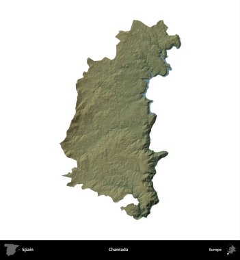 Chantada. İspanya 'nın idari bölgesi renkli bir yükseklik haritasında beyaza izole edilmiş