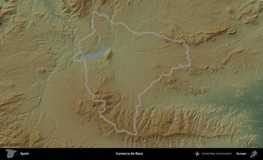Comarca de Baza. İspanya 'nın idari bölgesi renkli bir yükseklik haritasında özetlenmiştir