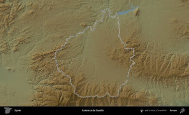 Comarca de Guadix. İspanya 'nın idari bölgesi renkli bir yükseklik haritasında özetlenmiştir