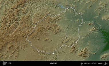 Noroeste. İspanya 'nın idari bölgesi renkli bir yükseklik haritasında özetlenmiştir