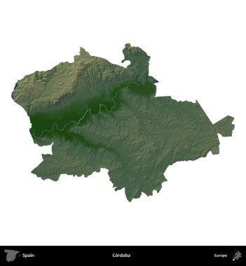 Cordoba. İspanya 'nın idari bölgesi renkli bir yükseklik haritasında beyaza izole edilmiş