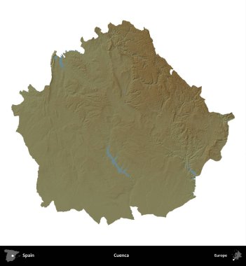 Cuenca. İspanya 'nın idari bölgesi renkli bir yükseklik haritasında beyaza izole edilmiş
