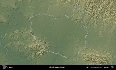Ejea de los Caballeros. İspanya 'nın idari bölgesi renkli bir yükseklik haritasında özetlenmiştir