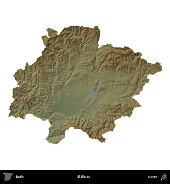 El Bierzo 'da. İspanya 'nın idari bölgesi renkli bir yükseklik haritasında beyaza izole edilmiş