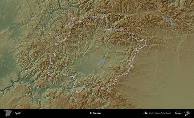 El Bierzo 'da. İspanya 'nın idari bölgesi renkli bir yükseklik haritasında özetlenmiştir