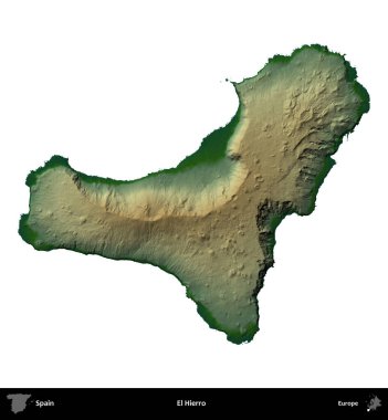 El Hierro 'da. İspanya 'nın idari bölgesi renkli bir yükseklik haritasında beyaza izole edilmiş