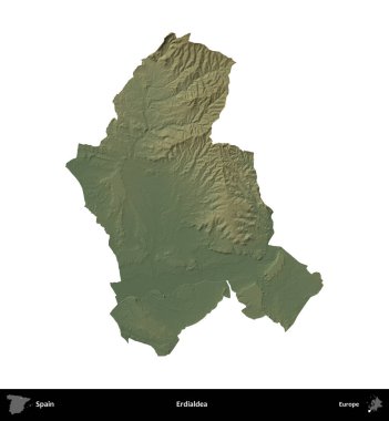 Erdialdea. İspanya 'nın idari bölgesi renkli bir yükseklik haritasında beyaza izole edilmiş