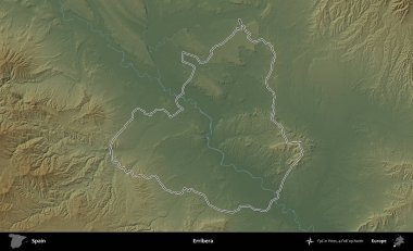 Erribera. İspanya 'nın idari bölgesi renkli bir yükseklik haritasında özetlenmiştir