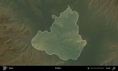 Erribera. İspanya 'nın idari alanı koyu renkli bir yükseklik haritasına vurgulanmış ve özetlenmiştir