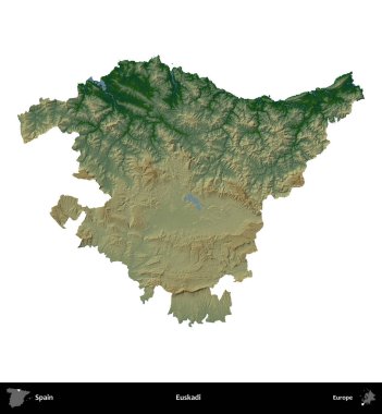 Euskadi. İspanya 'nın idari bölgesi renkli bir yükseklik haritasında beyaza izole edilmiş