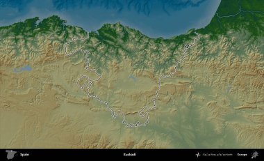 Euskadi. İspanya 'nın idari bölgesi renkli bir yükseklik haritasında özetlenmiştir