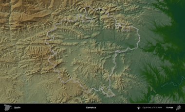Boğulma. İspanya 'nın idari bölgesi renkli bir yükseklik haritasında özetlenmiştir