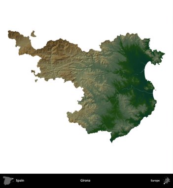 Girona. İspanya 'nın idari bölgesi renkli bir yükseklik haritasında beyaza izole edilmiş