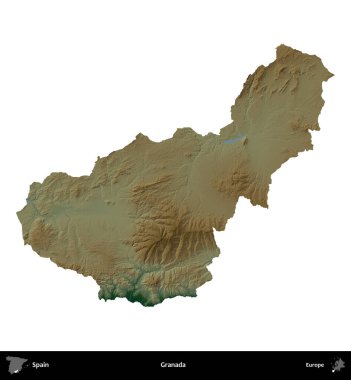 Granada. İspanya 'nın idari bölgesi renkli bir yükseklik haritasında beyaza izole edilmiş
