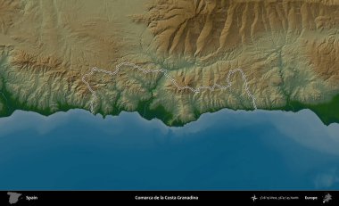 Comarca de la Costa Granadina. İspanya 'nın idari bölgesi renkli bir yükseklik haritasında özetlenmiştir