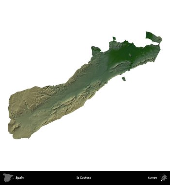 Costera 'da. İspanya 'nın idari bölgesi renkli bir yükseklik haritasında beyaza izole edilmiş