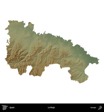 La Rioja. İspanya 'nın idari bölgesi renkli bir yükseklik haritasında beyaza izole edilmiş