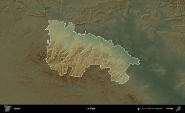 La Rioja. İspanya 'nın idari alanı koyu renkli bir yükseklik haritasına vurgulanmış ve özetlenmiştir
