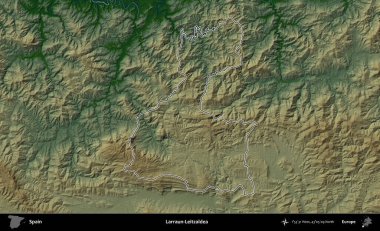 Larraun-Leitzaldea. İspanya 'nın idari bölgesi renkli bir yükseklik haritasında özetlenmiştir