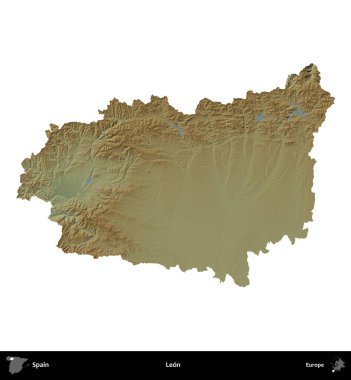 Leon mu? İspanya 'nın idari bölgesi renkli bir yükseklik haritasında beyaza izole edilmiş
