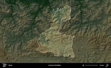 Larraun-Leitzaldea. İspanya 'nın idari alanı koyu renkli bir yükseklik haritasına vurgulanmış ve özetlenmiştir