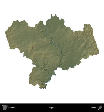 Lugo. İspanya 'nın idari bölgesi renkli bir yükseklik haritasında beyaza izole edilmiş