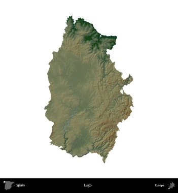 Lugo. İspanya 'nın idari bölgesi renkli bir yükseklik haritasında beyaza izole edilmiş