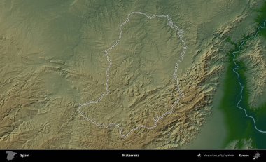 Matarrana. İspanya 'nın idari bölgesi renkli bir yükseklik haritasında özetlenmiştir