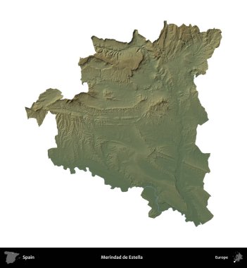 Merindad de Estella 'da. İspanya 'nın idari bölgesi renkli bir yükseklik haritasında beyaza izole edilmiş
