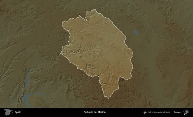 Senorio de Molina. İspanya 'nın idari alanı koyu renkli bir yükseklik haritasına vurgulanmış ve özetlenmiştir