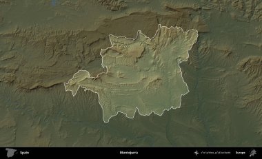 Montejurra 'da. İspanya 'nın idari alanı koyu renkli bir yükseklik haritasına vurgulanmış ve özetlenmiştir