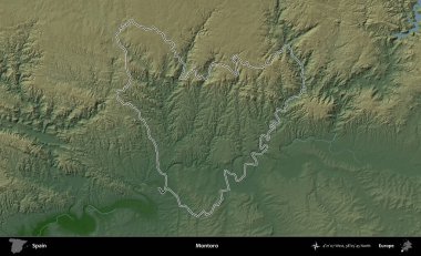 Montoro 'da. İspanya 'nın idari bölgesi renkli bir yükseklik haritasında özetlenmiştir